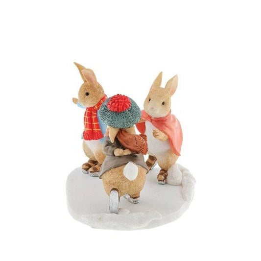 Beatrix Potter Peter, Benjamin and Flopsy Skating Christmas Figurine Beatrix Potter Peter, Benjamin and Flopsy Skating Christmas Figurine