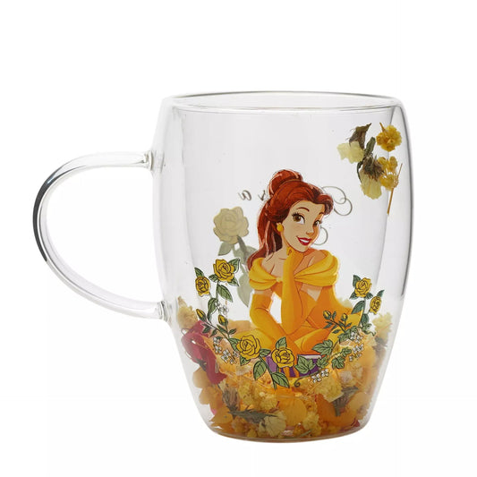 Disney Pastel Princess Floral Decorative Glass Mug - Belle Disney Pastel Princess Floral Decorative Glass Mug - Belle