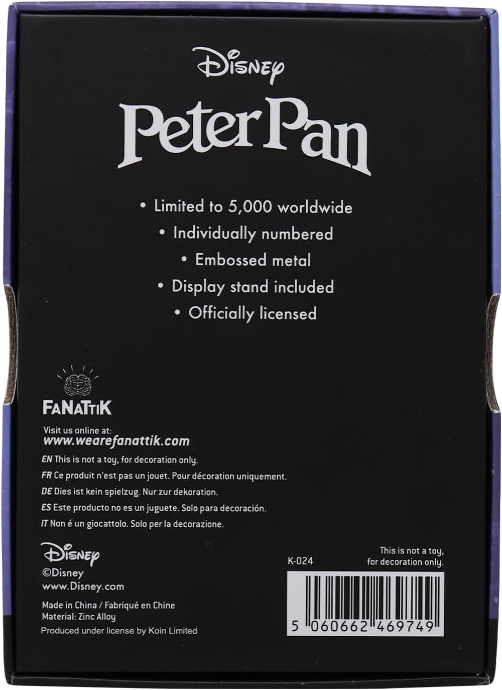 Disney Limited Edition Peter Pan Collectable Ingot