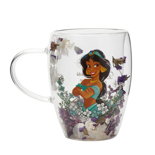 Disney Pastel Princess Floral Decorative Glass Mug - Jasmine Aladdin Disney Pastel Princess Floral Decorative Glass Mug - Jasmine Aladdin