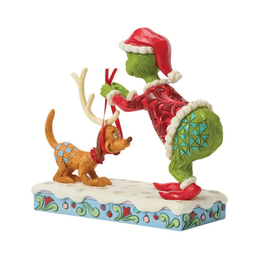 Grinch tying Antlers on Max Figurine By Jim Shore 6018955 Grinch tying Antlers on Max Figurine By Jim Shore 6018955