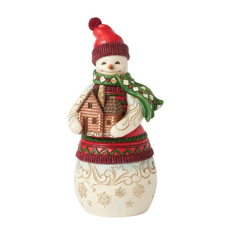 Heartwood Creek By Jim Shore Lodge Snowman With Log Cabin Figurine 6017038