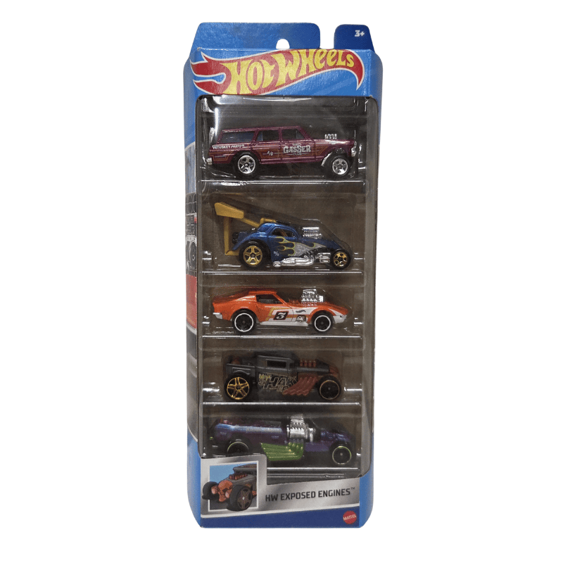 Hot Wheels 5 Car Pack HW Exposed Engines Silver Packaging Hot Wheels 5 Car Pack HW Exposed Engines Silver Packaging