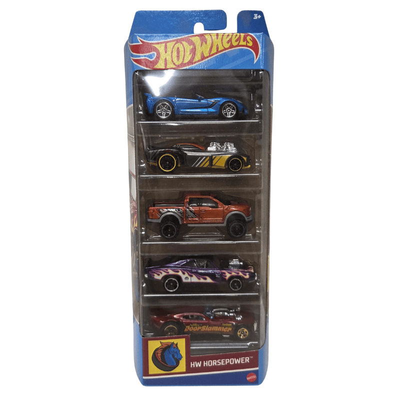 Hot Wheels 5 Car Pack HW Horsepower Brown Packaging Hot Wheels 5 Car Pack HW Horsepower Brown Packaging