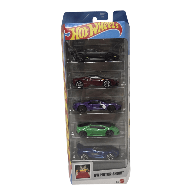 Hot Wheels 5 Car Pack HW Motor Show White And Silver Packaging Hot Wheels 5 Car Pack HW Motor Show White And Silver Packaging
