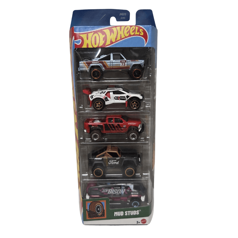 Hot Wheels 5 Car Pack Mud Studs Green Packaging Hot Wheels 5 Car Pack Mud Studs Green Packaging