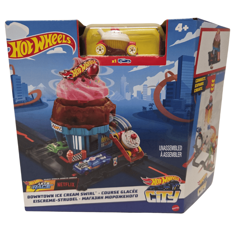 Hot Wheels City Downtown Ice Cream Swirl With White Car Hot Wheels City Downtown Ice Cream Swirl With White Car