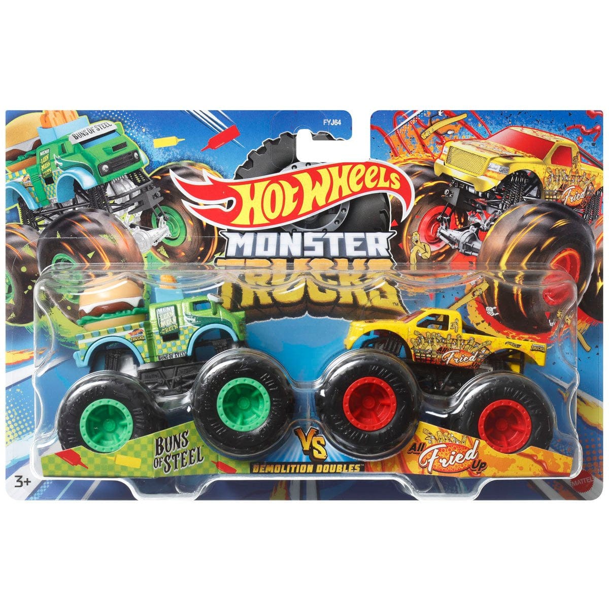 Hot Wheels Monster Trucks Demolition Doubles Buns Of Steel VS All Fired Up