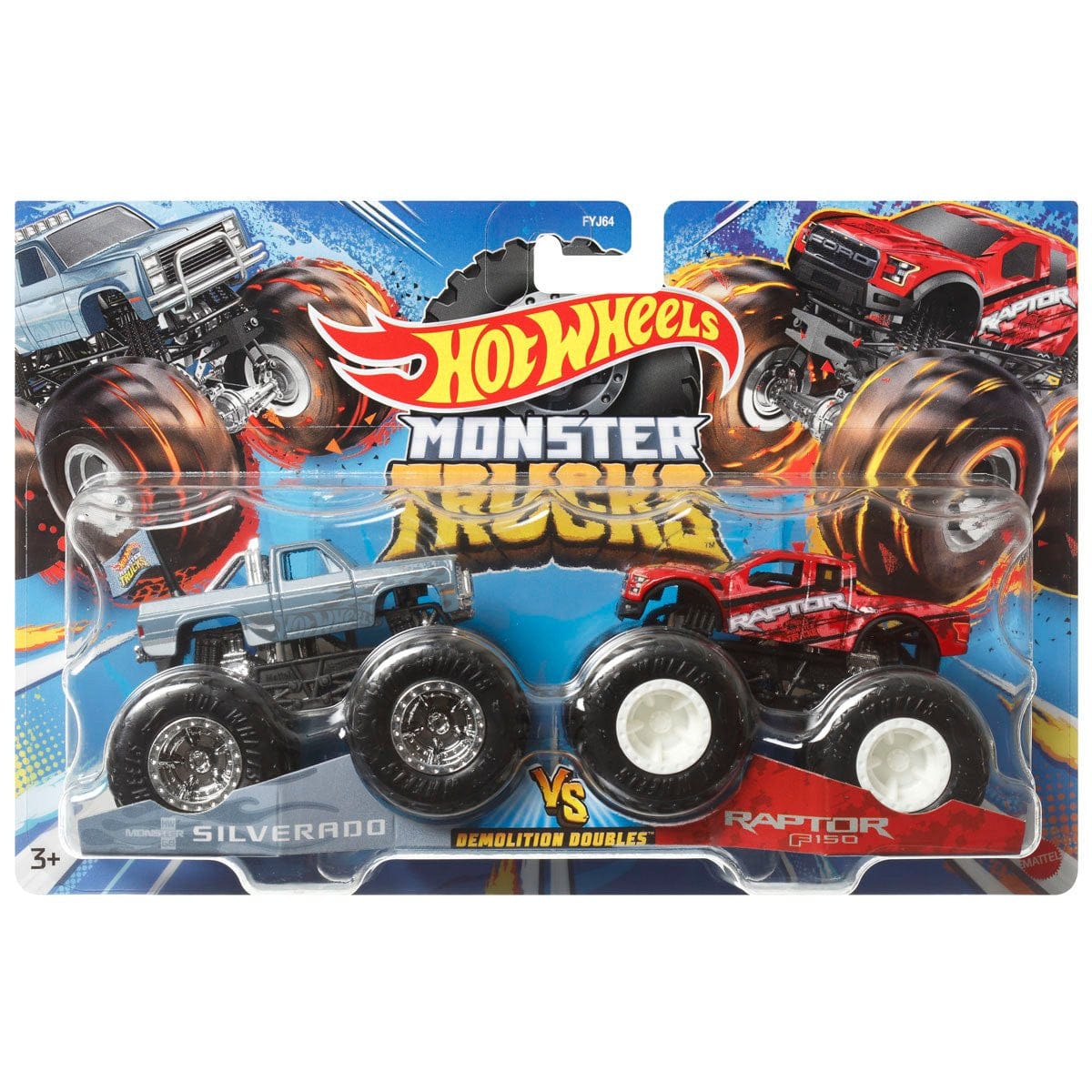 Hot Wheels Monster Trucks Demolition Doubles Silverado VS Raptor F150