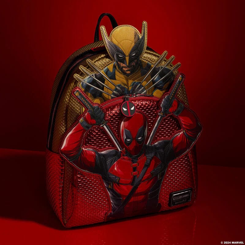 deadpool mini backpacks Loungefly MARVEL METALLIC COLLECTION COSPLAY BACKPACK : Office Products blending their fierce personalities into one eye Marvel Metallic Deadpool Cosplay Mini