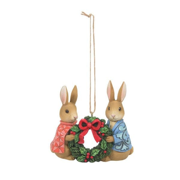 Peter Rabbit with Flopsy holding wreath Hanging Ornament By Jim Shore Peter Rabbit with Flopsy holding wreath Hanging Ornament By Jim Shore