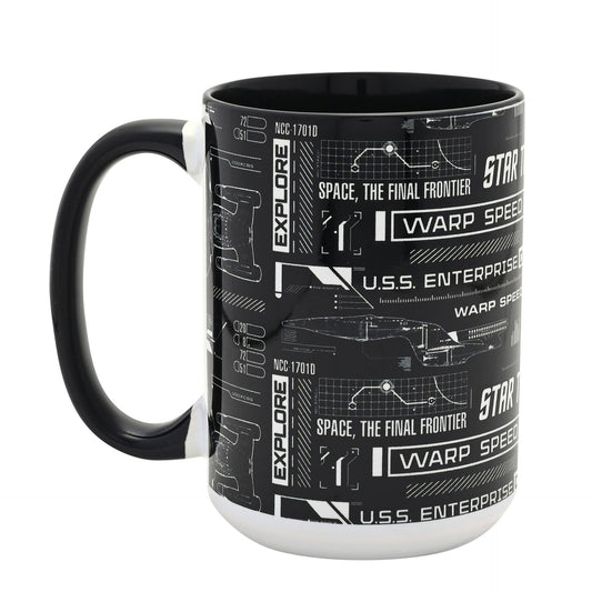 Star Trek Tech Black & White 15oz Mug Star Trek Tech Black & White 15oz Mug