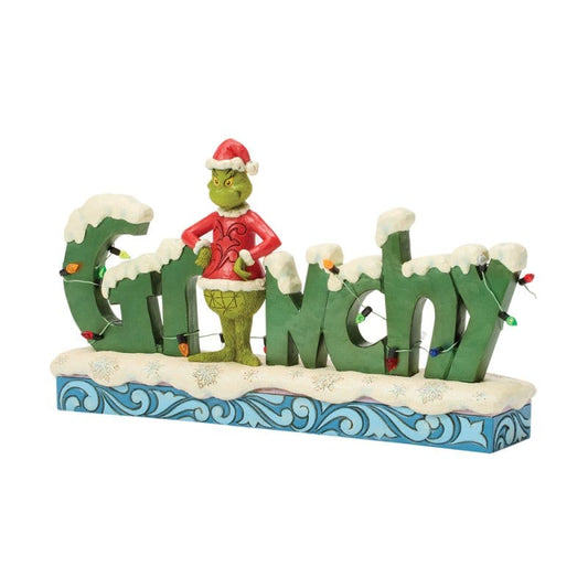 The Grinch with “Grinchy” Sign Figurine By Jim Shore 6018954 The Grinch with “Grinchy” Sign Figurine By Jim Shore 6018954