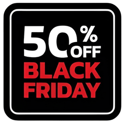 Yellow and black badge with bold text: 50% OFF DEALS and CLICK HERE below, indicating a special discount offer.