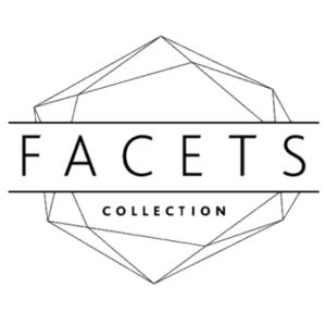 Black outlined geometric gemstone shape with the word FACETS in bold, uppercase letters across the center and COLLECTION in smaller letters below it, on a white background.