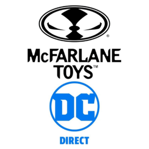 Black and white McFarlane Toys logo above a blue and white DC Direct logo, both on a white background.