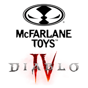 McFarlane Toys logo above the Diablo IV game logo on a white background.