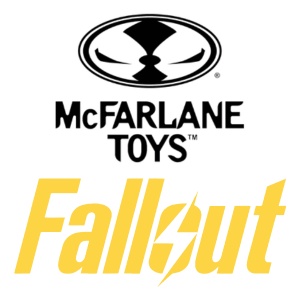 The image features the McFarlane Toys logo above the yellow Fallout video game logo, indicating a collaboration or product line between McFarlane Toys and Fallout.