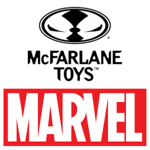 McFarlane Toys black logo above the bold red and white Marvel logo, both centered on a white background.