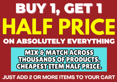 banner advertising a buy one, get one half price promotion on all items on the website