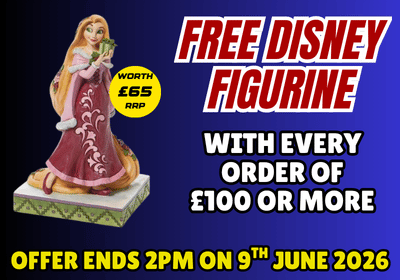 Advertisement for a free Disney figurine with a purchase offer on a blue background