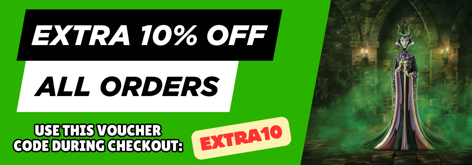 Promotional banner advertising an extra 10% off all orders using a discount code