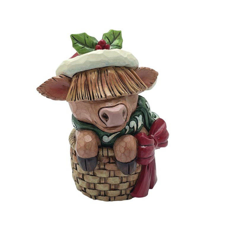 Heartwood Creek By Jim Shore Highland Cow In Basket Mini Figurine 6017278