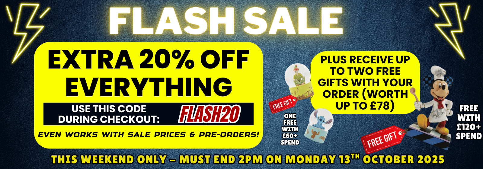 Banner promoting a Flash Sale with 20% off everything all weekend.