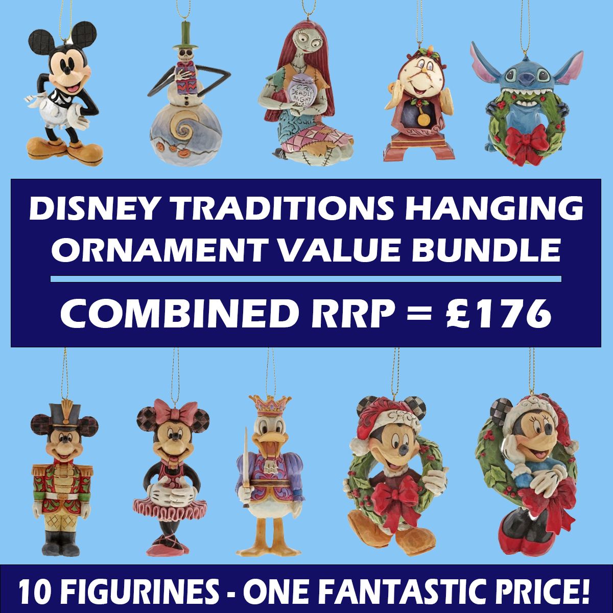 Disney Traditions Christmas Hanging Ornament Bundle - 10 Figurines