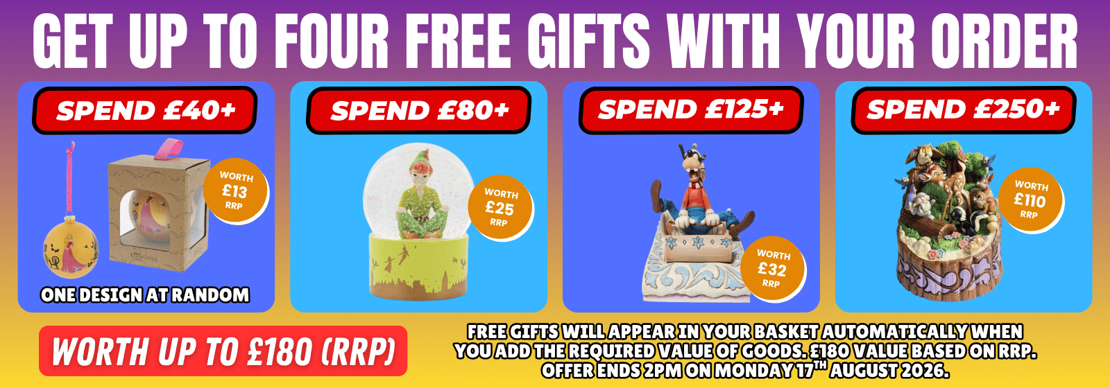 promotional banner advertising a free gift with purchase offer on a purple and orange background