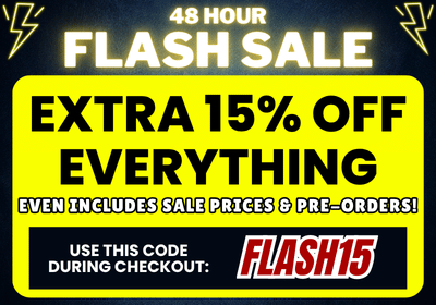 banner advertising a flash sale discount with a yellow graphic on a black background