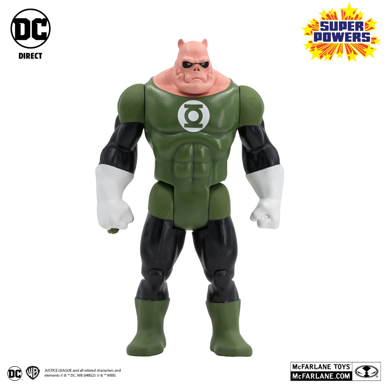 Mcfarlane Toys DC Direct Kilowog Super Powers action figure features Kilowog in a green and black suit with the Green Lantern symbol. DC SUPER POWERS and McFARLANE TOYS logos appear in the corners. Brand: McFarlane Toys.