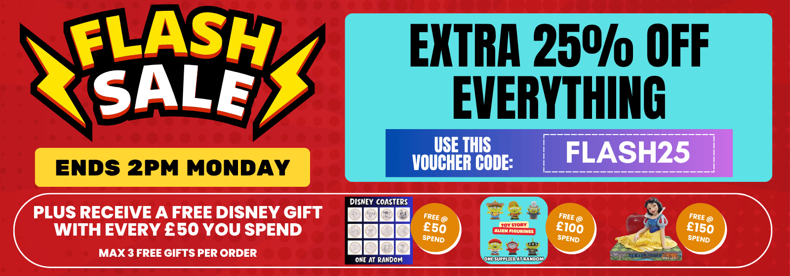 promo banner advertising a flash sale discount on a red background