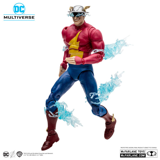 McFarlane Toys DC Multiverse The Rival Injustice Society action figure, featuring The Rival in a detailed costume with blue Speed Force lightning effects attached to his limbs.