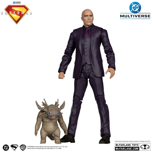The McFarlane Toys DC Multiverse Lex Luthor With Kaiji Deluxe Edition Superman Movie shows Lex Luthor in a dark purple suit beside Kaiji, with DC Multiverse and Superman logos and McFarlane Toys branding.