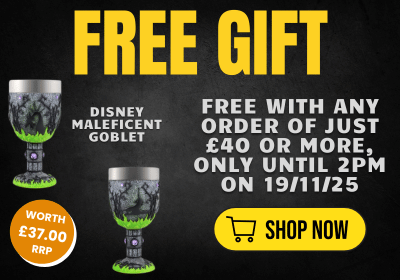 Promotional advertisement for a free Disney Maleficent goblet with a black background and text.
