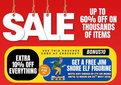Red sale advertisement with text and graphics on a red background