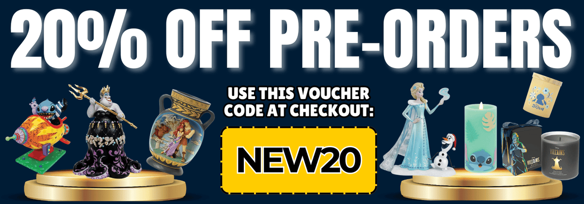 Banner advertising 20% off pre-orders with voucher code NEW20