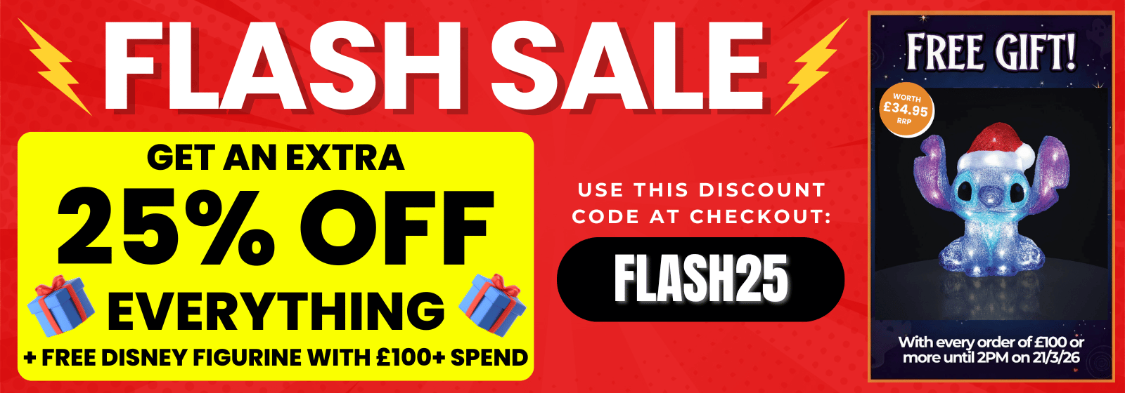 flash sale offering 25% off everything plus a free gift with purchase offer