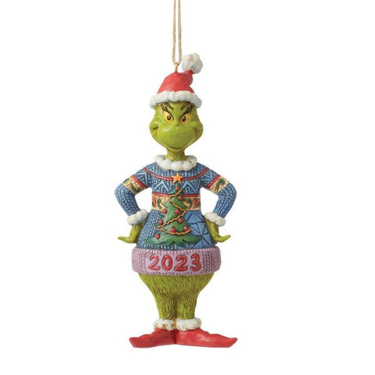 The Grinch Dated 2023 with Sweater Hanging Ornament Figurine By Jim Shore 6012707