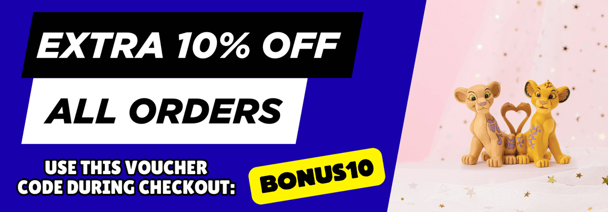 banner promoting 10% off all orders featuring Simba & Nala from the Lion King
