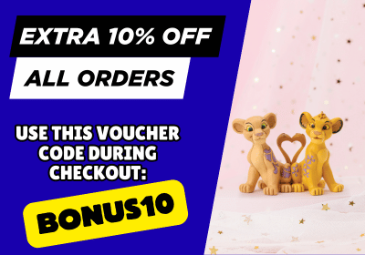 banner promoting 10% off all orders featuring Simba & Nala from the Lion King