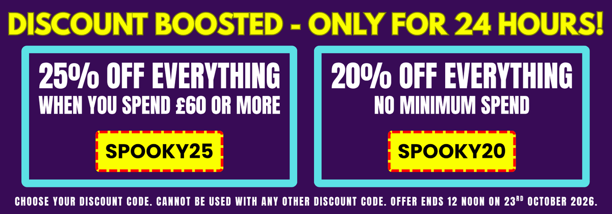 promotional banner for two discount codes on a purple background