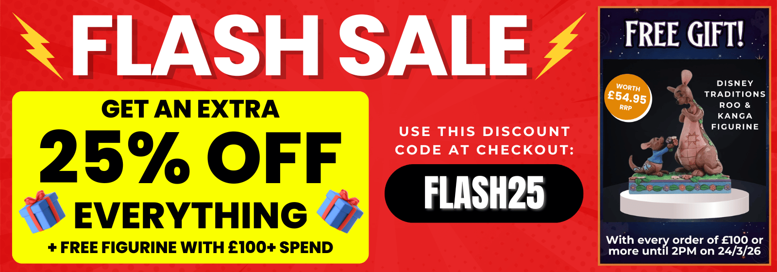 Promotional flyer for a flash sale with discount and free gift offer.