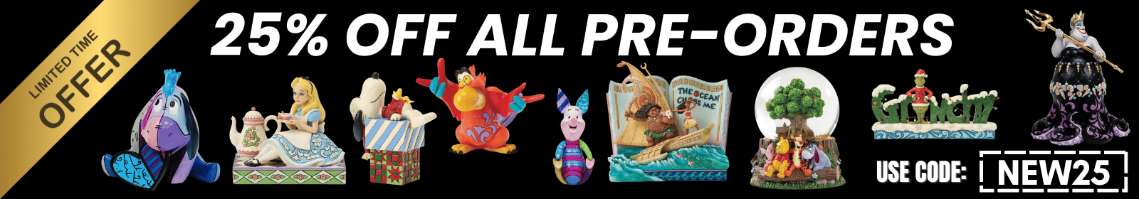 banner advertising 25% off all pre-orders on a black background