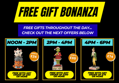 Promotional poster for a free gift event with time slots and product prices.