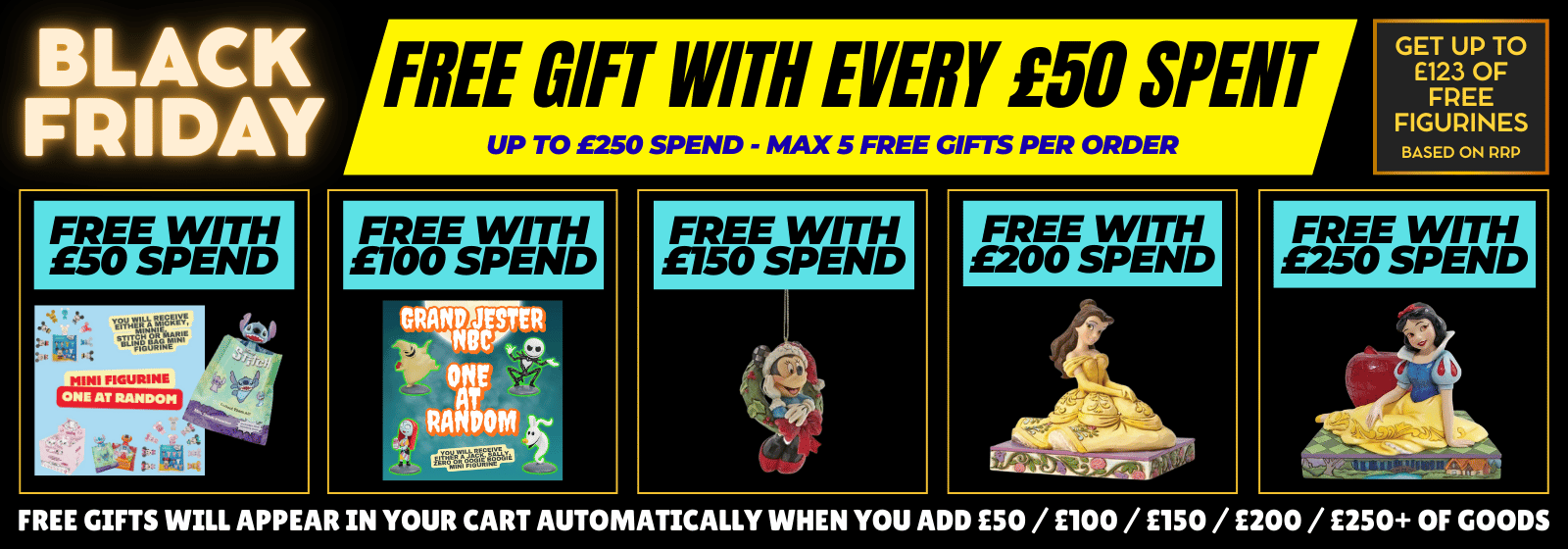 Banner advertising free gift offers for Black Friday