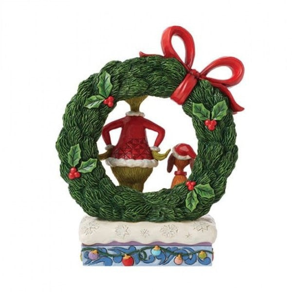 The Grinch and Max In Light-Up Wreath Figurine By Jim Shore 6015210