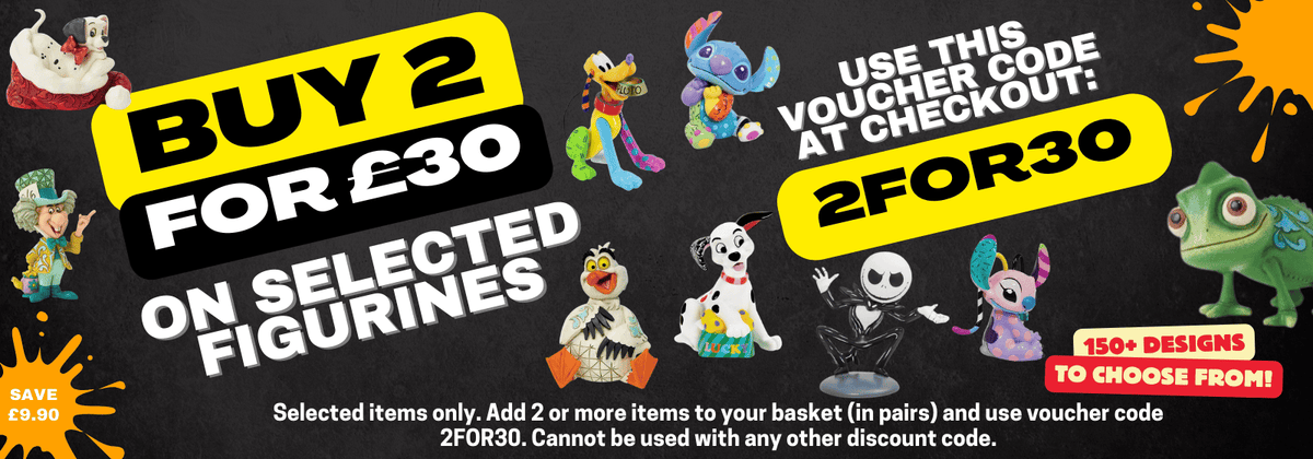 banner advertising a 2 for £30 offer on selected figurines
