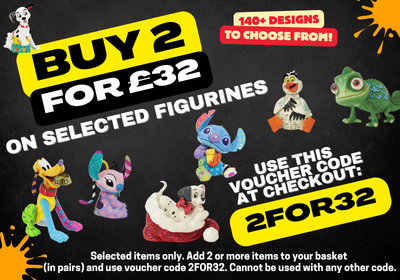 banner promoting a 2 for £32 offer on mini figurines on a black background